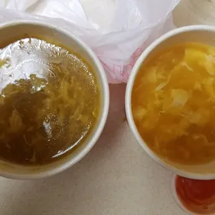 The brown egg drop soup they gave me and the replacement. But yet they tried to deny there was anything wrong with the fist one.