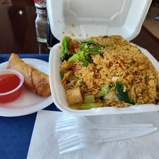 Vegetable Fried Rice and Chicken Spring Roll