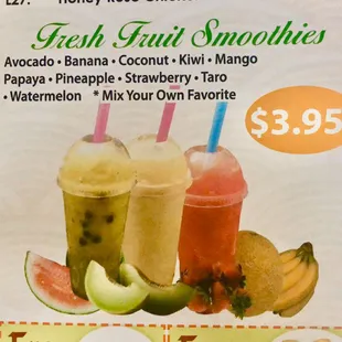 We Have Delicious Fresh Fruit Smoothies!