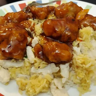 Orange chicken with chicken fried rice