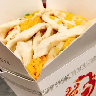 a box of chicken fried rice