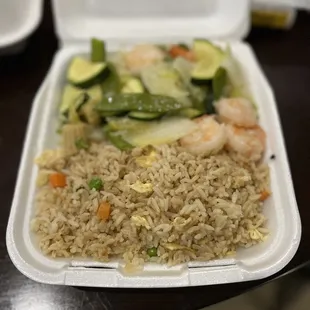 Lunch special: shrimp and snow peas all fried rice for me