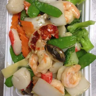 a shrimp and vegetable dish