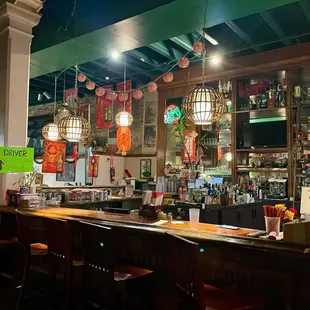 a bar with a lot of decorations