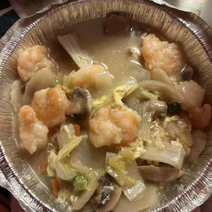 Imposter shrimp in lobster sauce