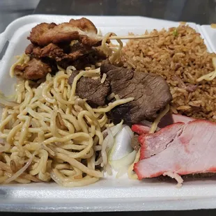Combo Plate #14 with teriyaki chicken from Combo #6. With random slices of beef..