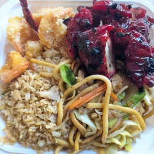 s&amp;p shrimp and bbq chicken combo plate