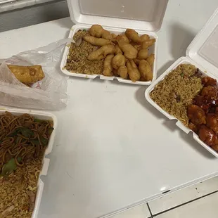 Vegetable Low Mein, Egg Rolls, Sweet and Sour Chicken, and Sesame Chicken!