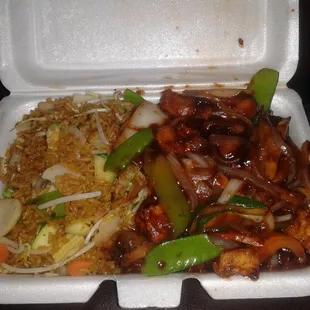 Szechuan tofu w vegetable fried rice!