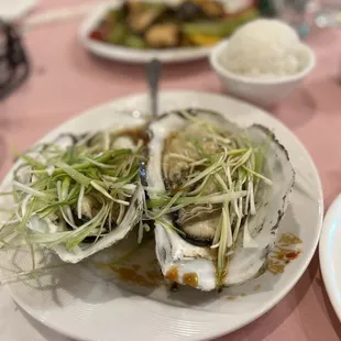 Steamed ginger scallion Oysters