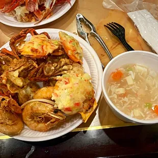 a variety of seafood dishes
