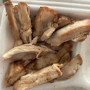 Teriyaki chicken (should be well done, not raw) look at edges of chicken.