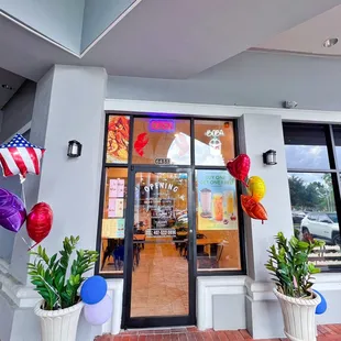 the entrance to a chinese restaurant