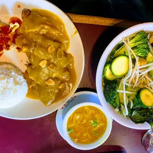 two plates of food on a table