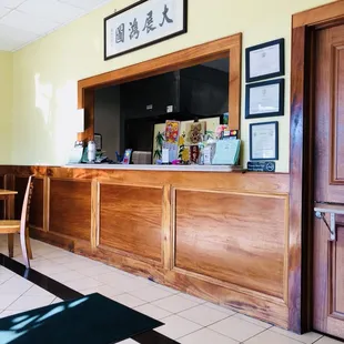 the front desk of a hotel