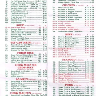 Menu as of 11/29/2016