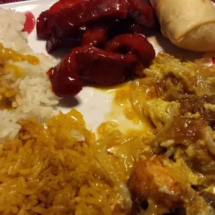 boneless spareribs
 shrimp egg foo yung
 fried rice
 spring roll
