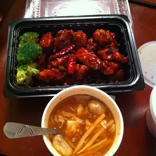 General Tso&apos;s chicken and Hot &amp; Sour soup