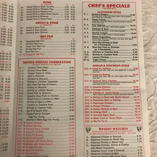 the menu of the restaurant