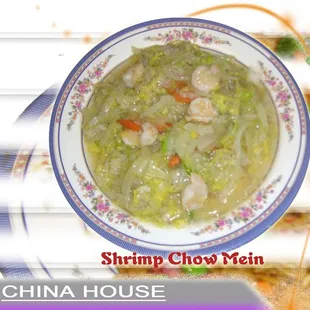 shrimp chow mein in a bowl