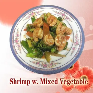 shrimp and mixed vegetables on a plate