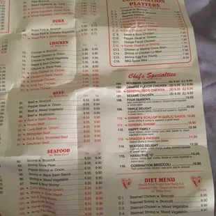a menu for a chinese restaurant