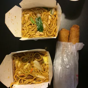 Beef n. Chicken lo Mein with egg rolls