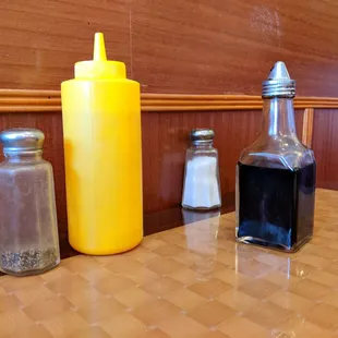 condiments and condiments on a table