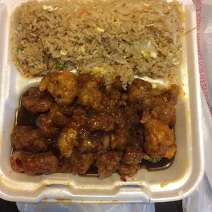 General tso chicken.   Kids are in Chinese heaven