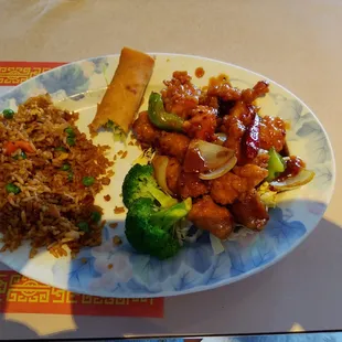 Ordinary general chicken &amp; fried rice...egg roll was scorching hot!