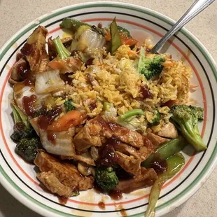 Family style bean curd with fried rice.