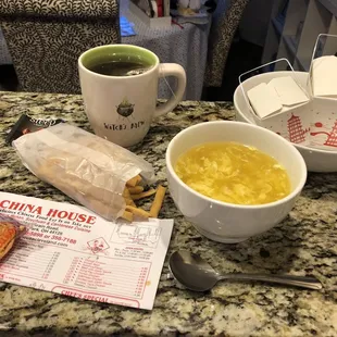 Egg drop soup and shrimp/broccoli with steamed rice!