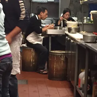 I can't speak for anyone else but me personally I don't want to see the staff eating in the kitchen !