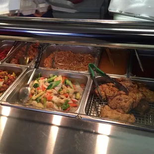 A nice verity of dishes on the lunch buffet menu