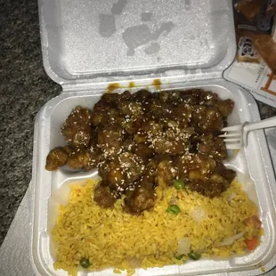 Sesame chicken and fried rice