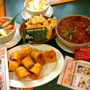 Pork Fried Dumplings, Chinese Veggies and Hot Sour Soup
