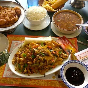 Chicken Egg Foo Young, Mooshu Chicken, Hot Sauce Soup  n Egg Rolls Delicious