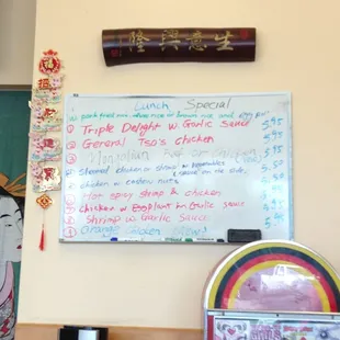 a menu on the wall