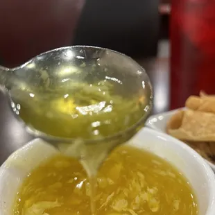 Egg drop soup (too yolky and thick )