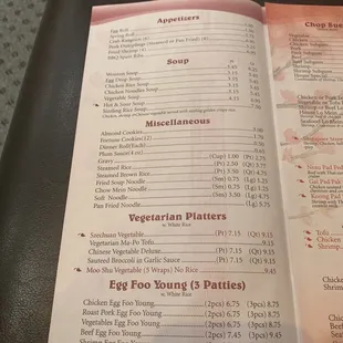 the menu and prices