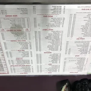 the menu of a chinese restaurant