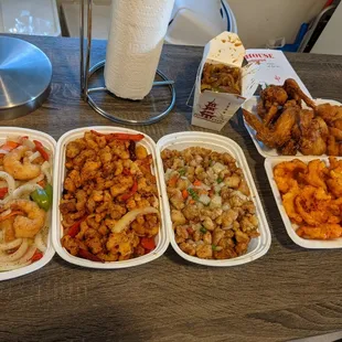 a variety of food items on a table