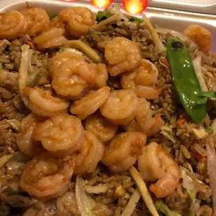 Veggie fried rice with a little shrimp added