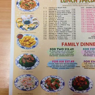 menu for lunch special