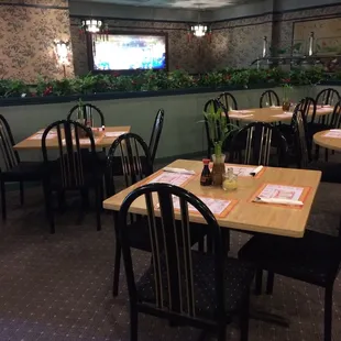 tables and chairs in a restaurant
