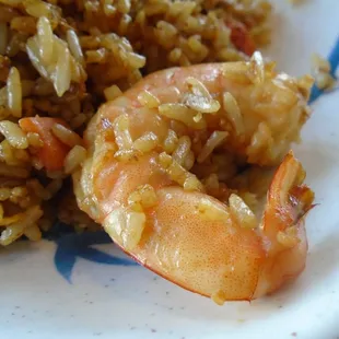 Fried rice with shrimp, close-up.