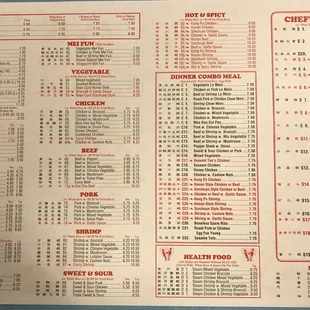 the menu of the restaurant