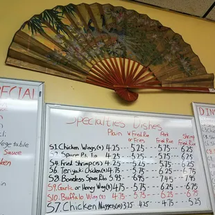 menus on a white board