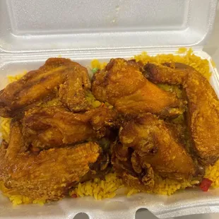 Pork fried rice and chicken wings