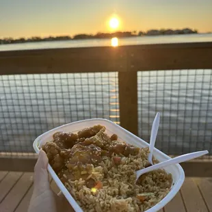 Sesame chicken combo and ate it at Wall Springs Park for sunset